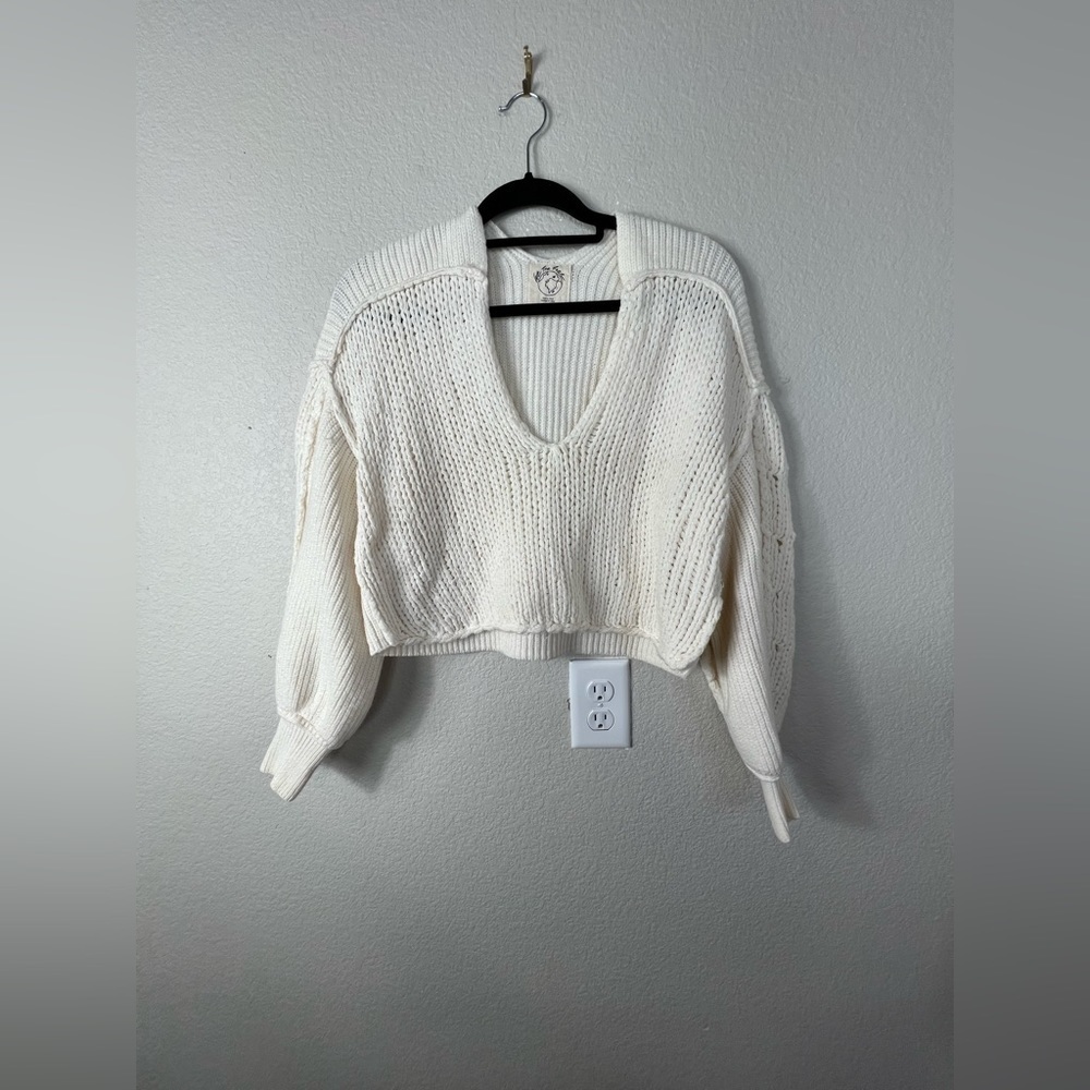 Free people vanguard chunky knit oversized bubble sleeve cream sweater XS - Picture 3 of 8